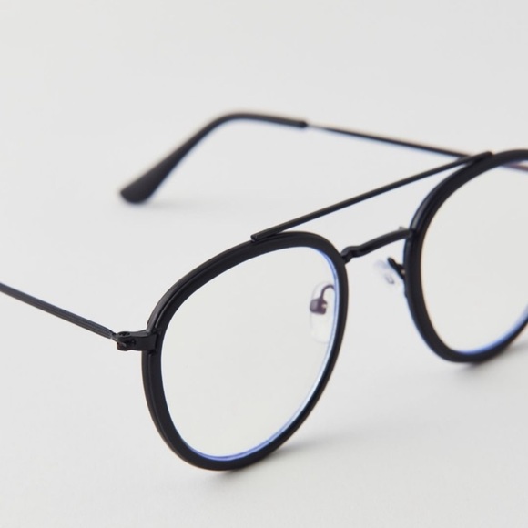 UO Black Rimmed Aviator Blue Light Blocking Clear Lens Glasses - Picture 4 of 8